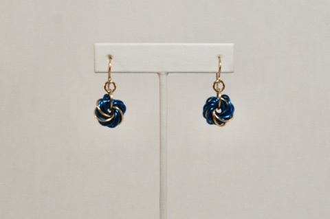 Large Mobius Earrings in Blue and Gold Enameled Copper